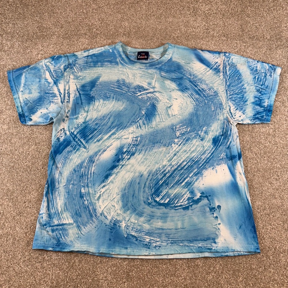 Vtg 90s Time 2 Celebrate‎ Mens L Blue Abstract Ocean Wave Swirl Graphic T-Shirt